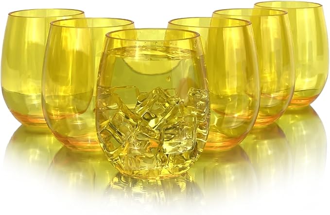 Set of 6 Acrylic Wine Glasses, 20-ounce Plastic Tumbler for Party Use,BPA Free,Dishwasher Safe (Yellow)