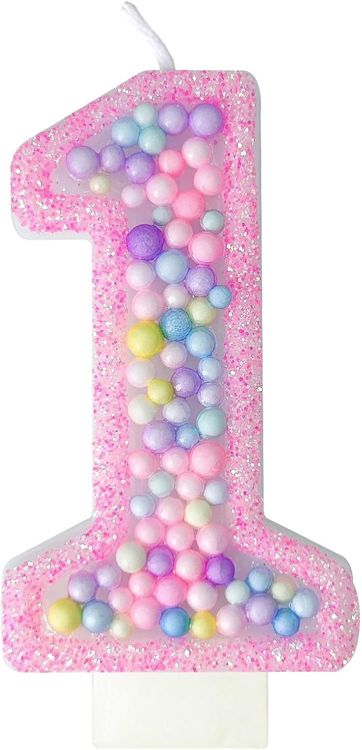 Zlongron Birthday Number Candles, Handmade Macaron 3D Flash Number 1 Candle, Suitable for Girls and Boys' Birthdays, Weddings, Anniversaries, Theme Party Cake Decorations (1)