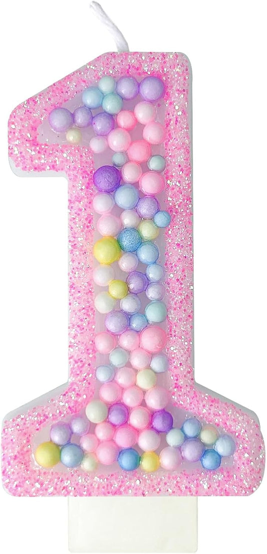 Zlongron Birthday Number Candles, Handmade Macaron 3D Flash Number 1 Candle, Suitable for Girls and Boys' Birthdays, Weddings, Anniversaries, Theme Party Cake Decorations (1)