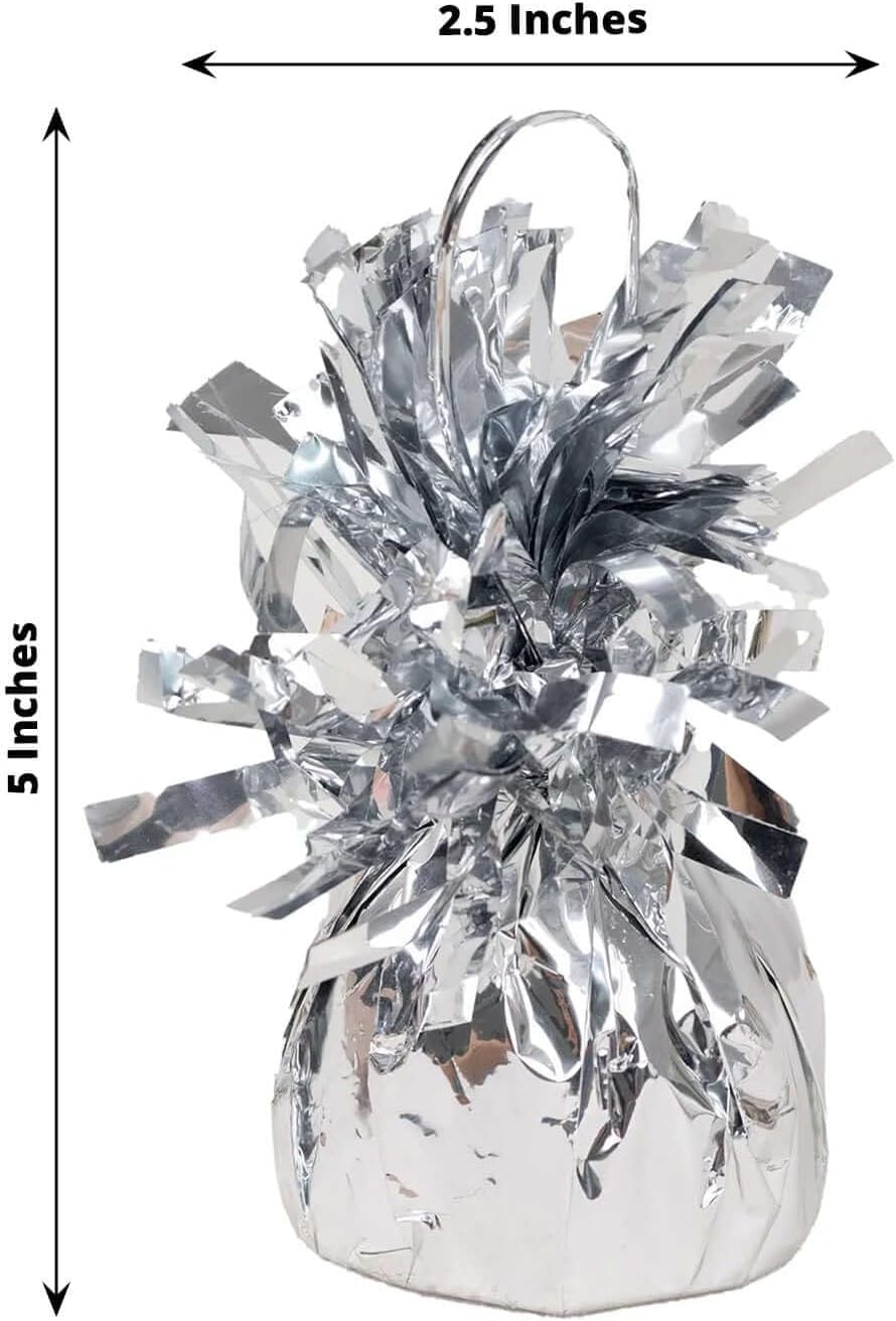 Efavormart 12 Pack Metallic Silver Foil Tassel Top Party Balloon Weights, 5.5oz 5"