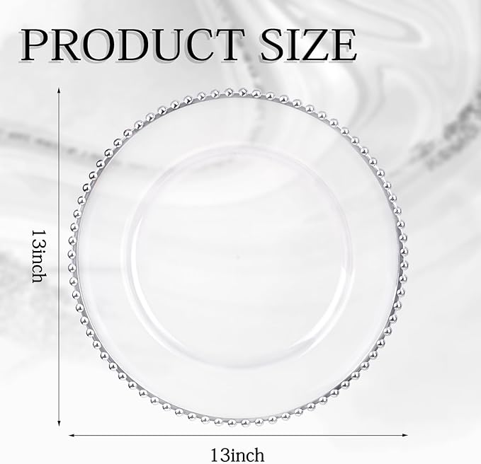 20pcs Clear and Silver Charger Plates 13inch Plastic Charger Plates Plastic Round Dinner Plate with Beaded Rim for Home Birthday Wedding Party Events Table Decor