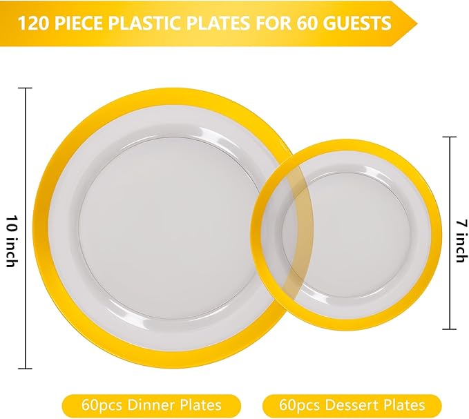 supernal 120pcs Clear Black and Gold Plastic Plates Black Plates Gold Plastic Dinnerware Include Dinner and Dessert Size for Elegant Parties, Valentine's Day Party and Wedding
