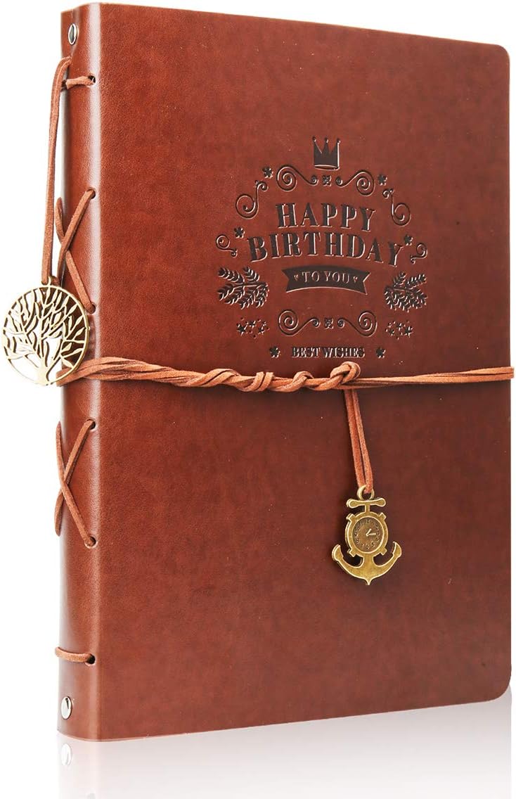 DIY Scrapbook Leather ThxMadam Vintage Scrap Book Photo Album Birthady Memories Book With 60 Black Pagse, Gift for Mum Dad Son Daughter Grandfather Grandma Girl Boy Friend Him or Her