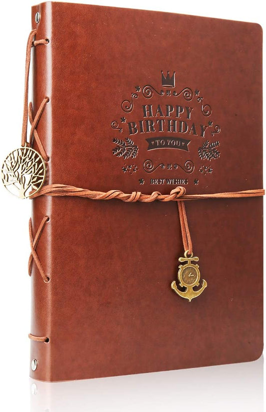 DIY Scrapbook Leather ThxMadam Vintage Scrap Book Photo Album Birthady Memories Book With 60 Black Pagse, Gift for Mum Dad Son Daughter Grandfather Grandma Girl Boy Friend Him or Her