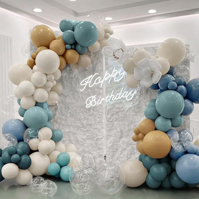 Dusty Blue Camel White Balloon Garland Arch Kit, 167Pcs Latex Balloons Different Sizes 15 12 10 5 inch for Baby Shower Gender Reveal Birthday Bear Theme Party Decorations