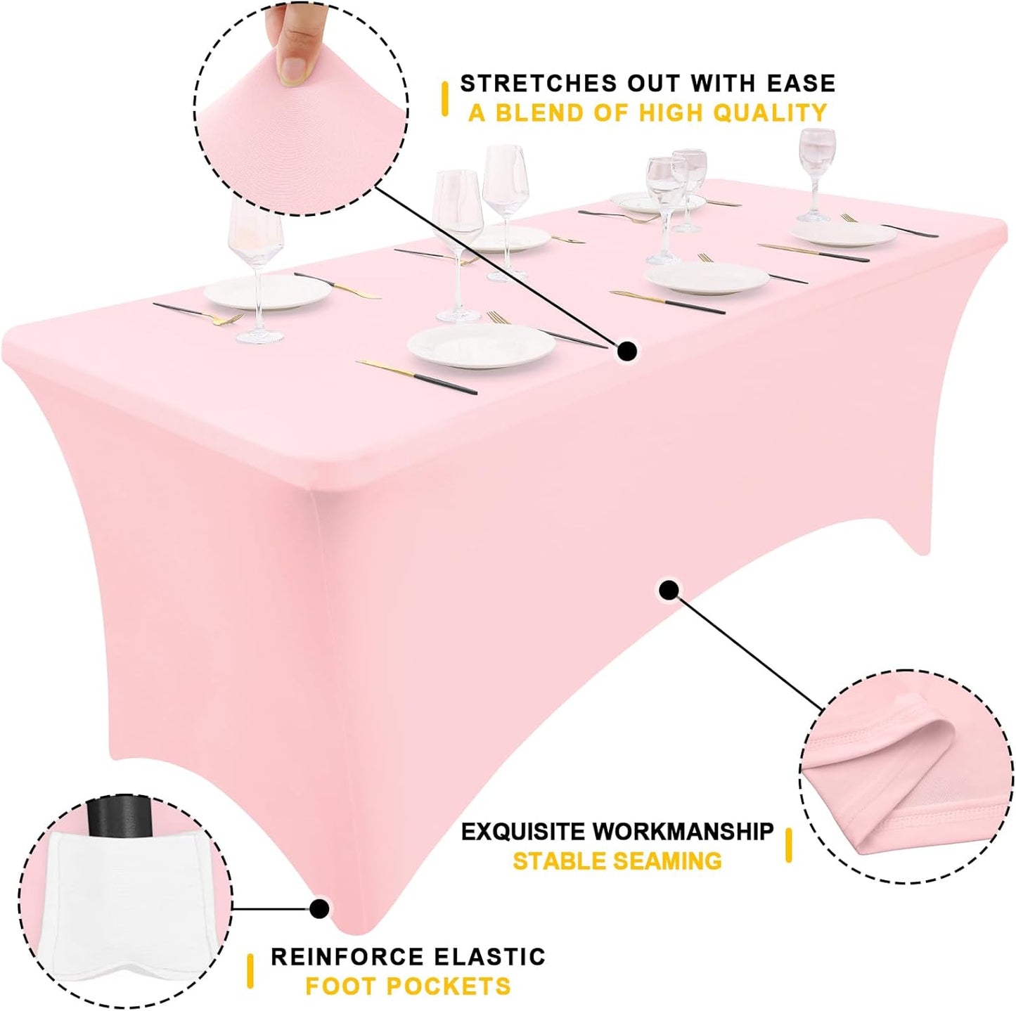 Smiry 2 Pack Spandex Table Cloth 5FT, Elastic Fitted Stretch Tablecloths for Rectangle Tables, Washable Table Cover for Outdoor, Wedding, Banquet & Parties (Pink, 60Lx30Wx30H Inch)