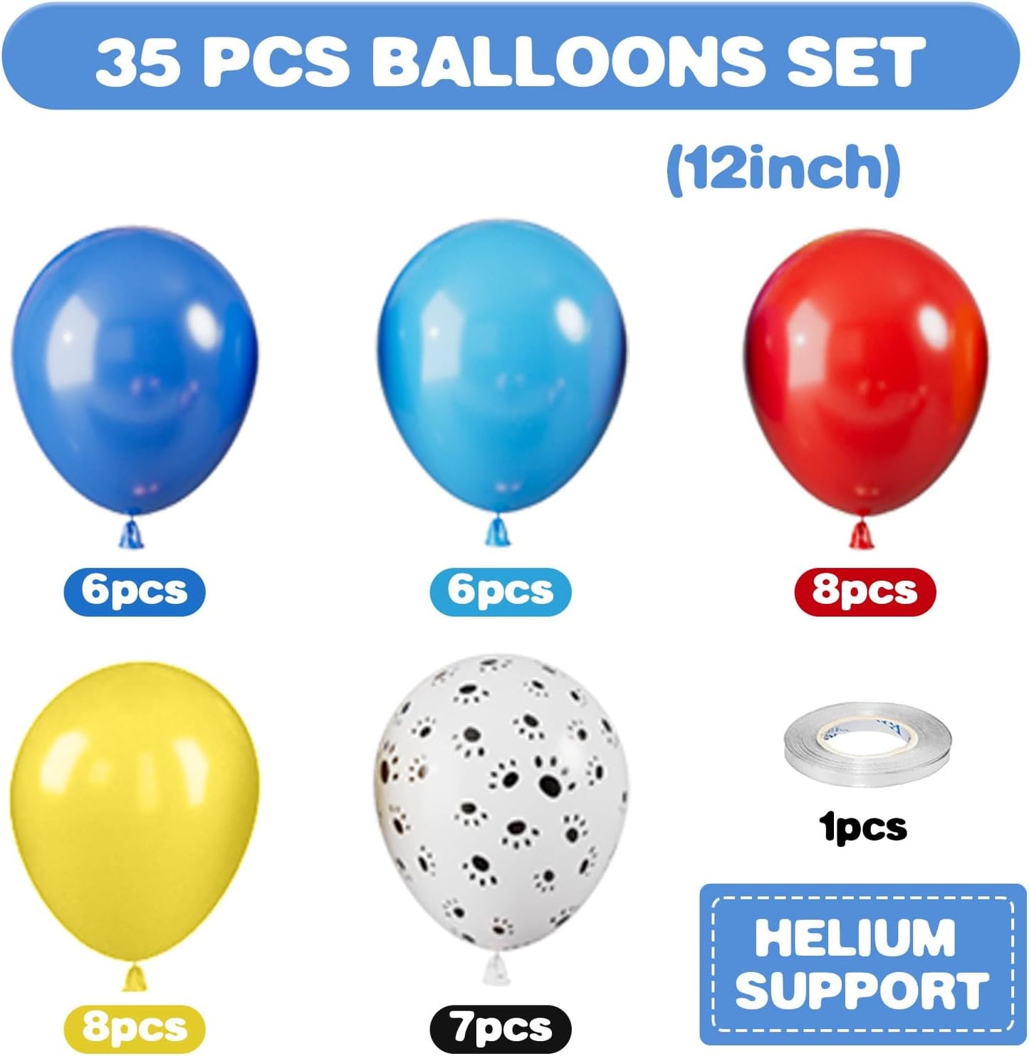Paw Balloons, 12 Inch Yellow Blue and Red Balloons, Blue Yellow Red Helium Balloon Dog Paw Print Latex Balloon for Boys Girls Birthday Puppy Dog Theme Baby Shower Pet Party Decorations