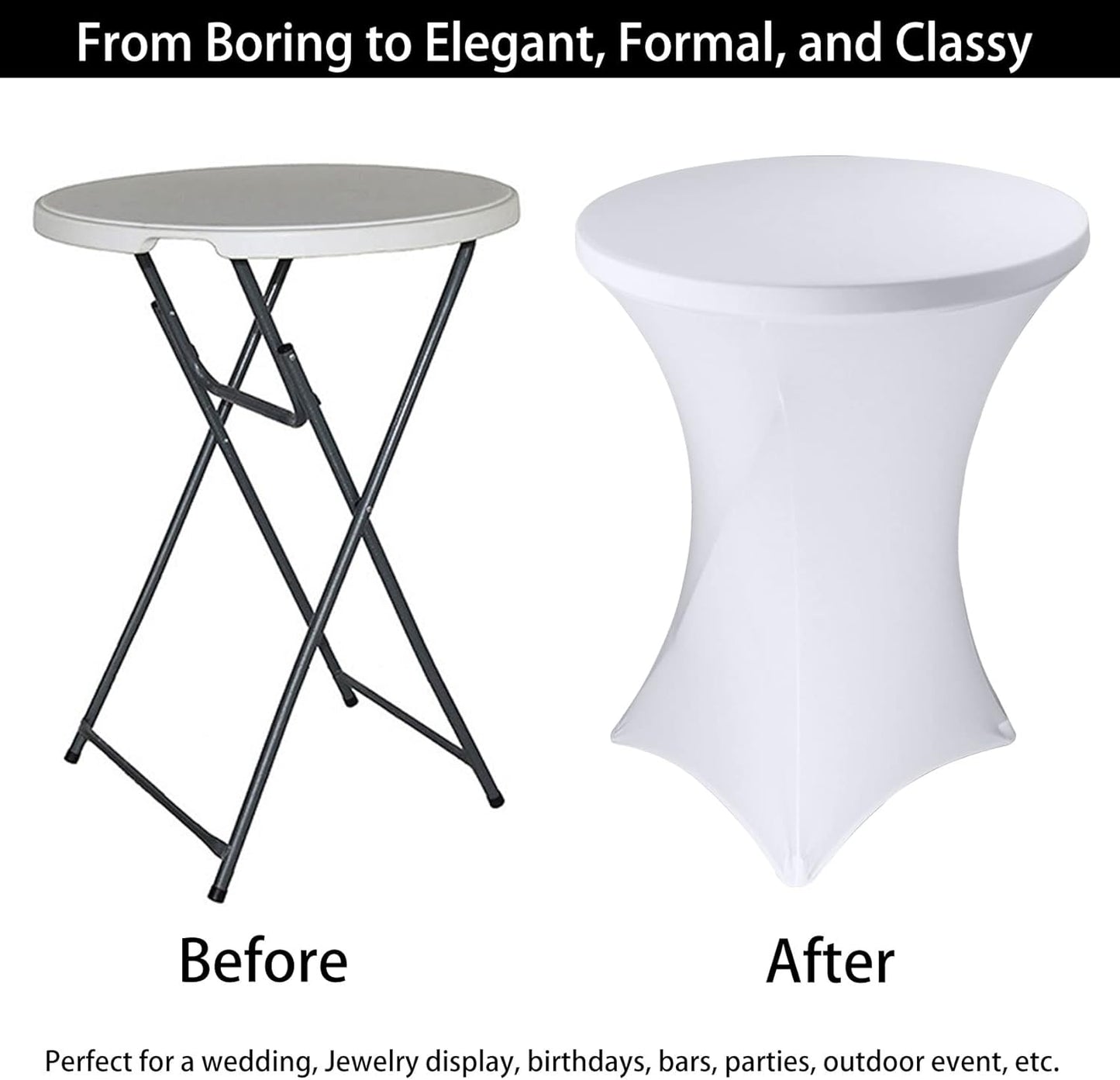 6 Pack Cocktail Spandex Tablecloth 32"x43" White Stretch Square Corners Cocktail Table Cover Fitted High Top Round Table for Bar Wedding Birthday Party Banquet