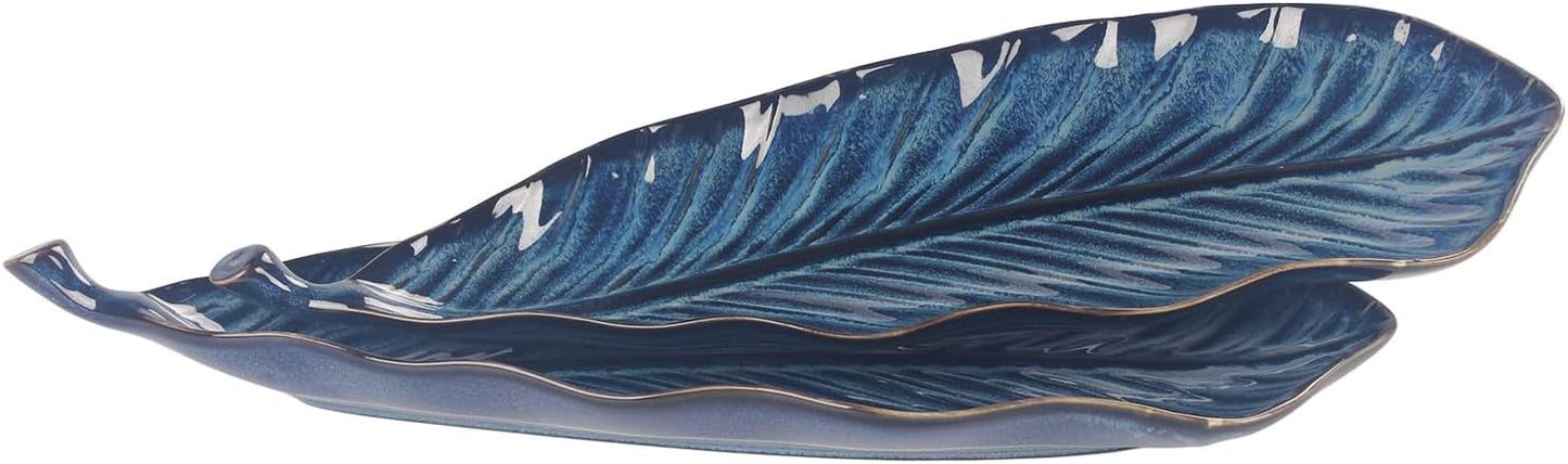 Serving Platter Olives Plate Set of 2, Large Serving Tray for Entertaining, Porcelain Trays and Platters, Salad Appetizer Tray,Dishwasher & Microwave Safe, Royal blue 14.5 Inch