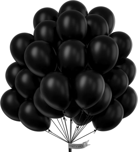 PartyWoo Black Balloons 100 pcs 12 Inch Matte Black Latex Helium Balloons for Graduation Halloween New Year Anniversary Birthday Retirement Party Decorations Black-Y18