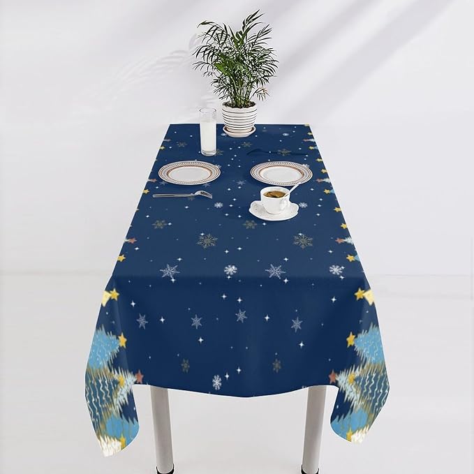 Christmas Tablecloth Christmas Trees Snowflake Colorful White Black Green Blue Yellow Table Cover Washable Seasonal Table Decor for Party Picnic Dinner 60x110 Inch Rectangle