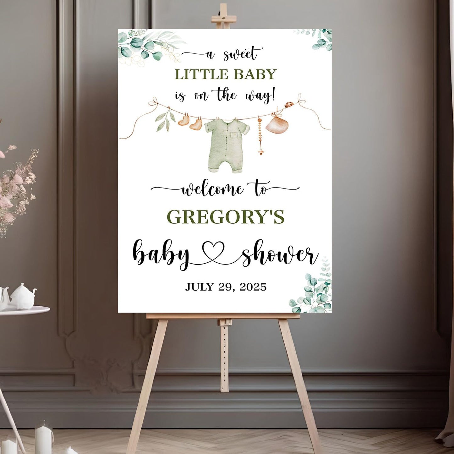 Personalized Clothes Baby Shower Welcome Sign, Baby Boy Signs For Baby Shower, Safari Green Floral Baby Shower Welcome, Baby Boy Sign For Baby Shower For Out Door, Welcome Home Baby Boy Yard Sign