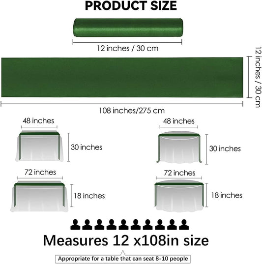 12 Pack Satin Table Runner 12 x 108 Inch Long Satin Table Runners for Wedding Banquet Graduations Birthday Party Decoration (Forest Green)