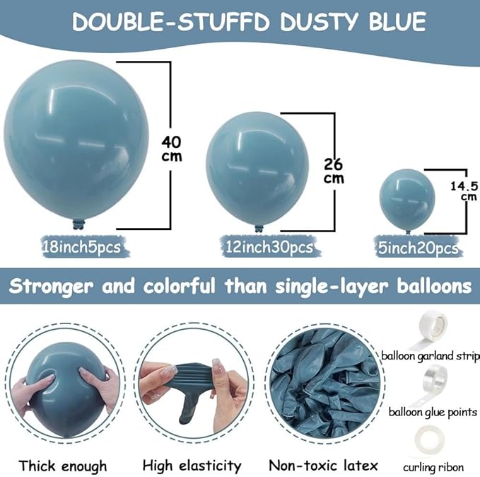 Dusty Blue Balloon Double Stuffed Slate Baby Blue Balloons Different Sizes 18/12/5 Inch Pastel Balloon Arch Kit for Birthday Baby Shower Gender Reveal Wedding Graduation Party Decorations