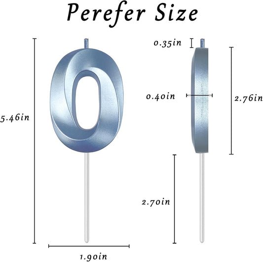 Blue Number 0 Candles, 3D Diamond 2.76 Inch Cake Topper Birthday Candles for Wedding Anniversary Cake Decorations, Happy Birthday Party Decorations