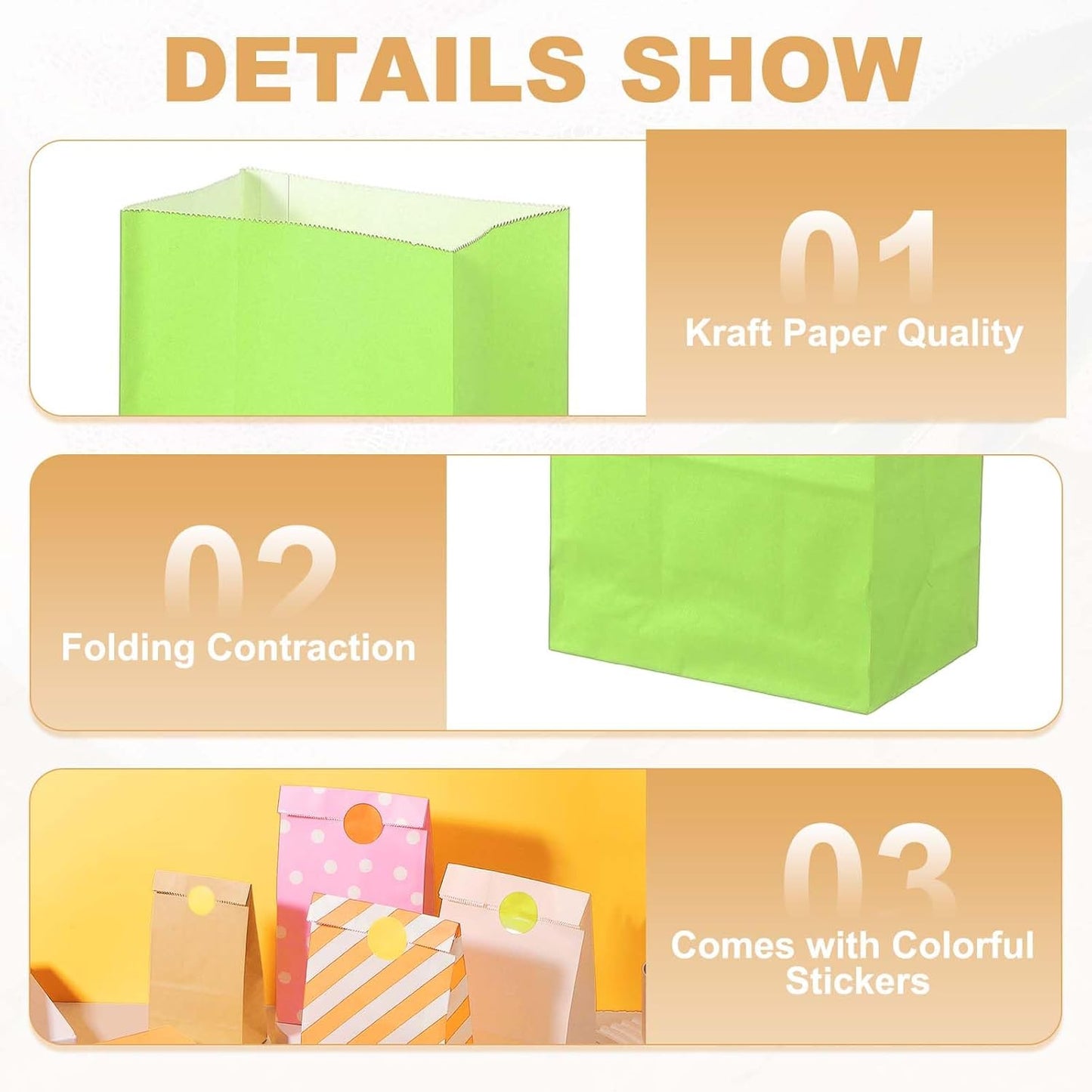 PATIKIL Party Favor Bag, 24 Pcs 5.1x3.1x9.4 Inch Medium Paper Candy Bags Gift Treat Celebration Halloween Goody Birthday Wedding Party with Stickers, Light Green