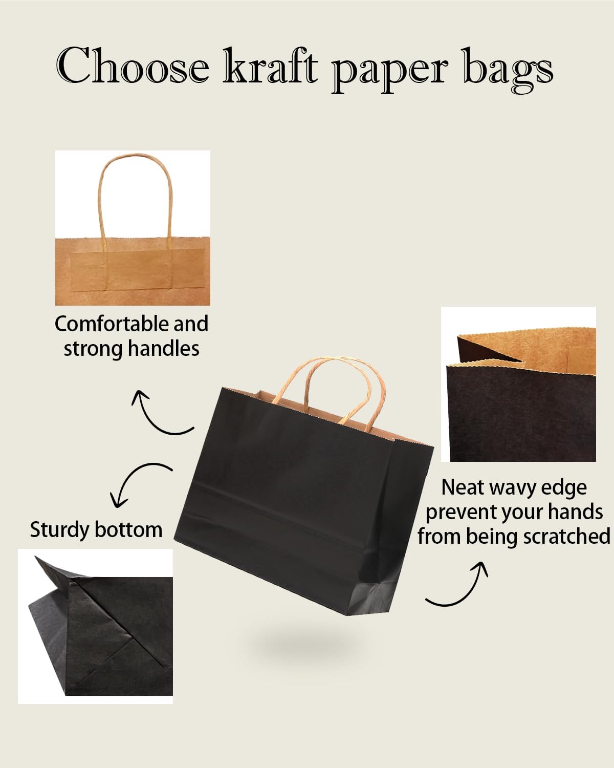 qiqee 30-Packs Black Gift Bags with Handles Bulk 13"x4.5"x10" Wide Large Size Kraft Party Paper Bags