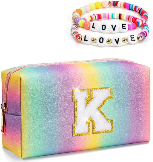 Gifts for 4 5 6 7 8 9 10 11 12 Years Old Girls, Monogrammed Travel Makeup Bag for Kid, Preppy Toiletry Bag, Skin Care Organization Stuff, Accessories Bag for Daughter Granddaughter (Medium)