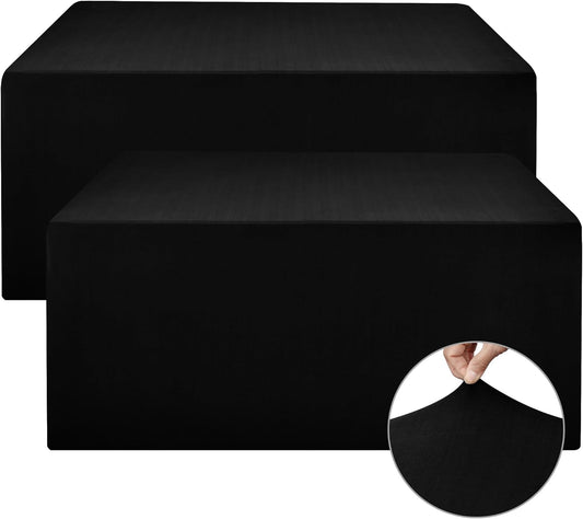 Nasitos 2 Pack Black Modern Rectangular Spandex & Polyester Blend Tablecloths, 48x24 Inch, Stain & Wrinkle Resistant, Fits 4-8ft Tables, Ideal for Weddings, Banquets, Parties