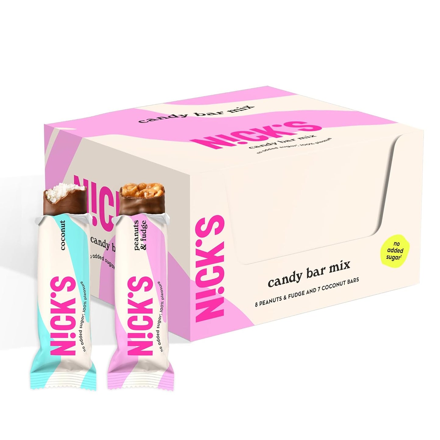 NICK'S Keto Chocolate Candy Bars – Coconut and Peanuts n' Fudge, Variety Pack, No Added Sugar, Low Carb, 180 Calories, Gluten-Free Sweets – 15-Pack (40g Each)