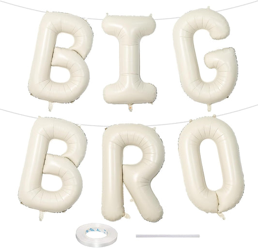 40 Inch Beige Big Bro Balloons Letter, Large Cream White Sand Big Bro Foil Balloon, Neutral Ivory Alphabet Mylar Balloon for Kid Newborn Boy Announcement Gender Reveal Baby Shower Party Decorations