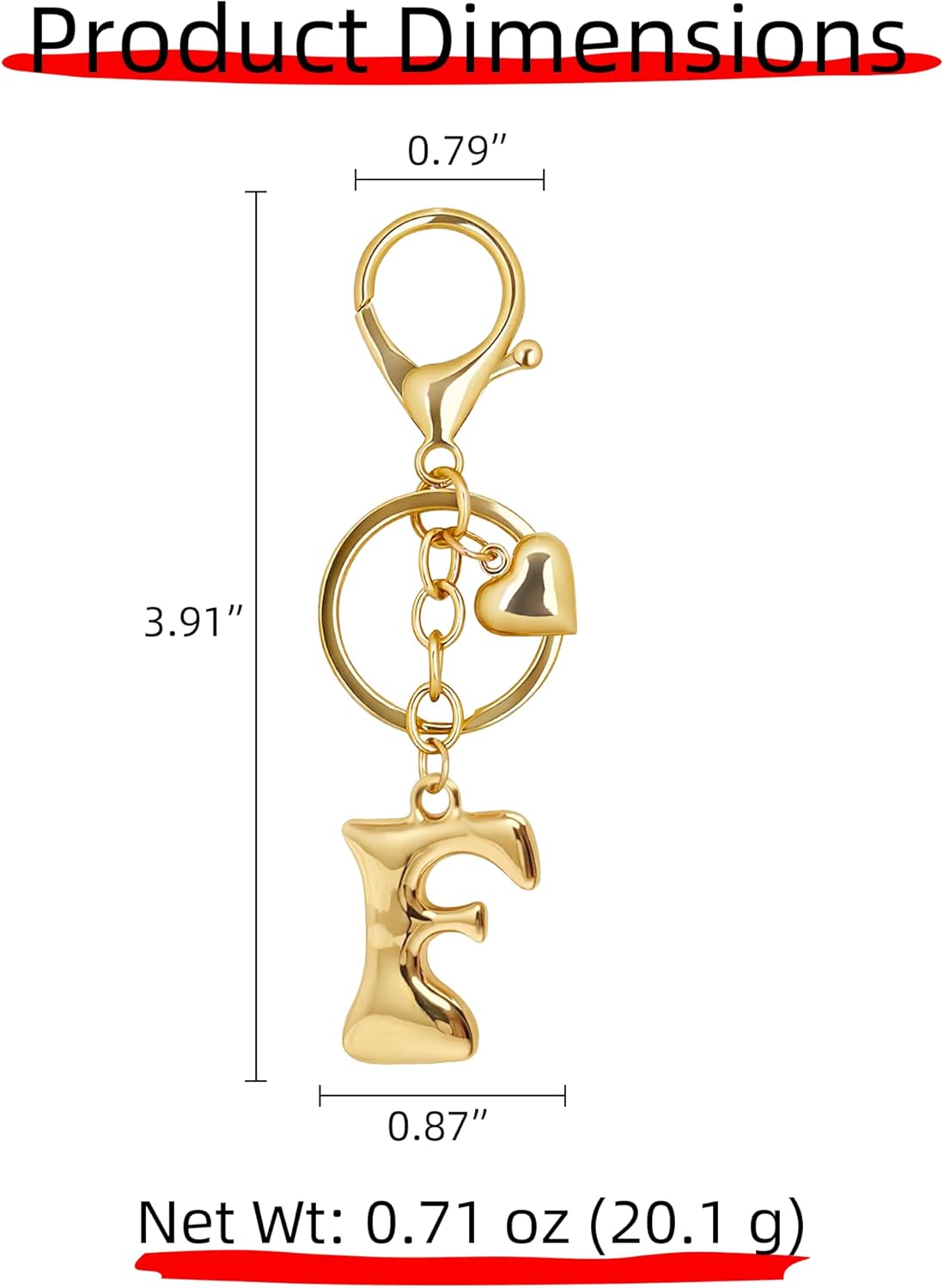 Gold Bubble Heart Initial Bag Charms for Handbags – Cute Initial Letter Keychain for Women, Purse Charms, Gold Gift