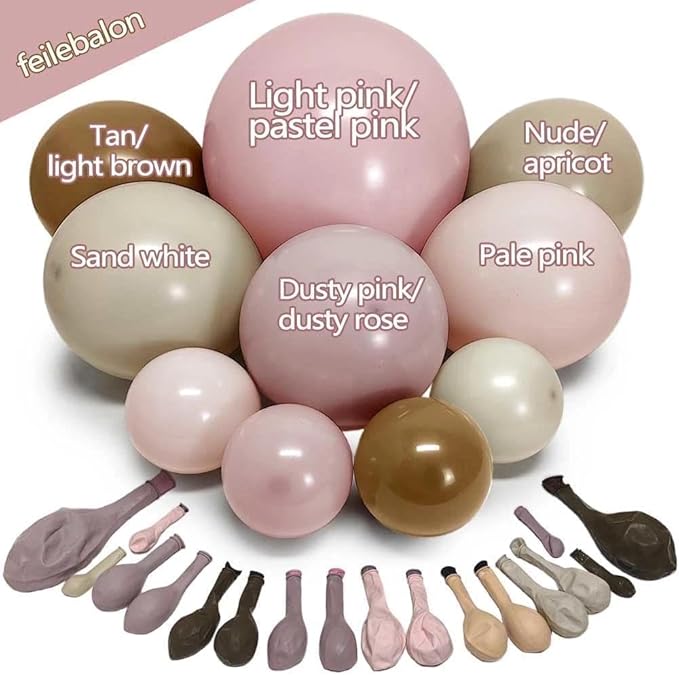 Pink Brown Balloon Arch Kit Double Stuffed Light Dusty Rose Pink Mauve Sand White Cream Nude Tan Balloon Garland for Birthday Cowgirl Baby Shower Bridal Wedding Western Boho Party Decoration
