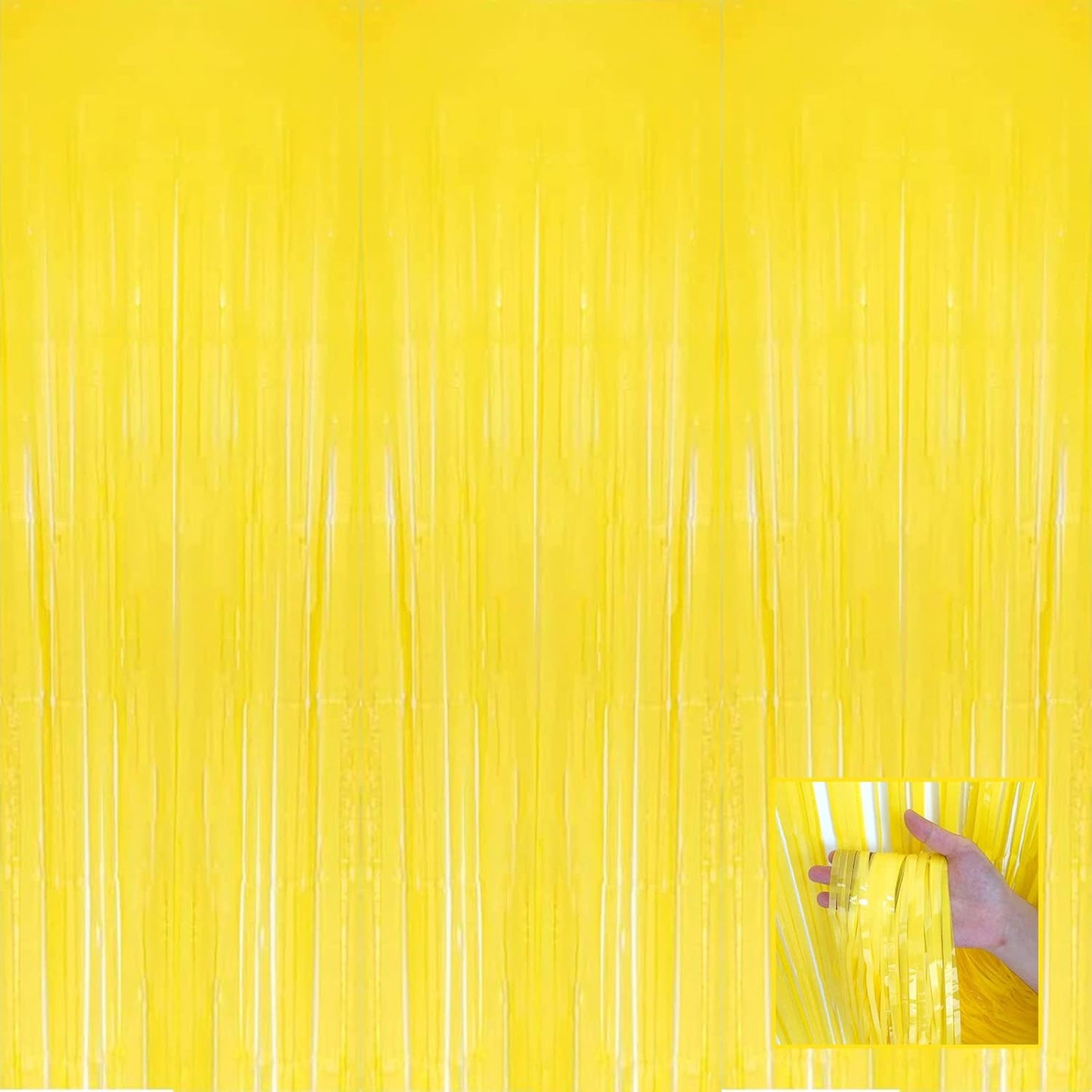 4 Pack Macaron Yellow Foil Fringe Curtain Backdrop, 3.28Ft x 6.56Ft Foil Fringe Streamers Curtains for Party, Photo Booth Props, Birthday, 2022 Graduation Decor Supplies, One Size