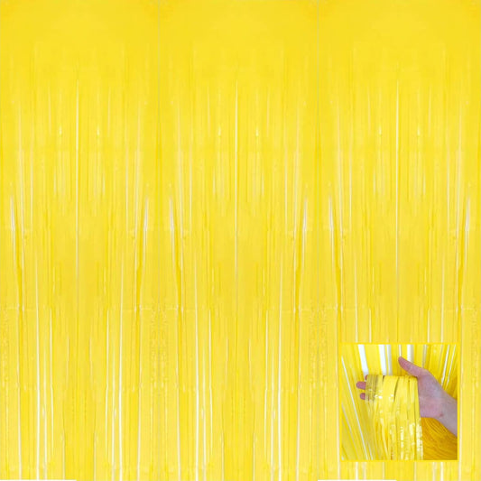 4 Pack Macaron Yellow Foil Fringe Curtain Backdrop, 3.28Ft x 6.56Ft Foil Fringe Streamers Curtains for Party, Photo Booth Props, Birthday, 2022 Graduation Decor Supplies, One Size