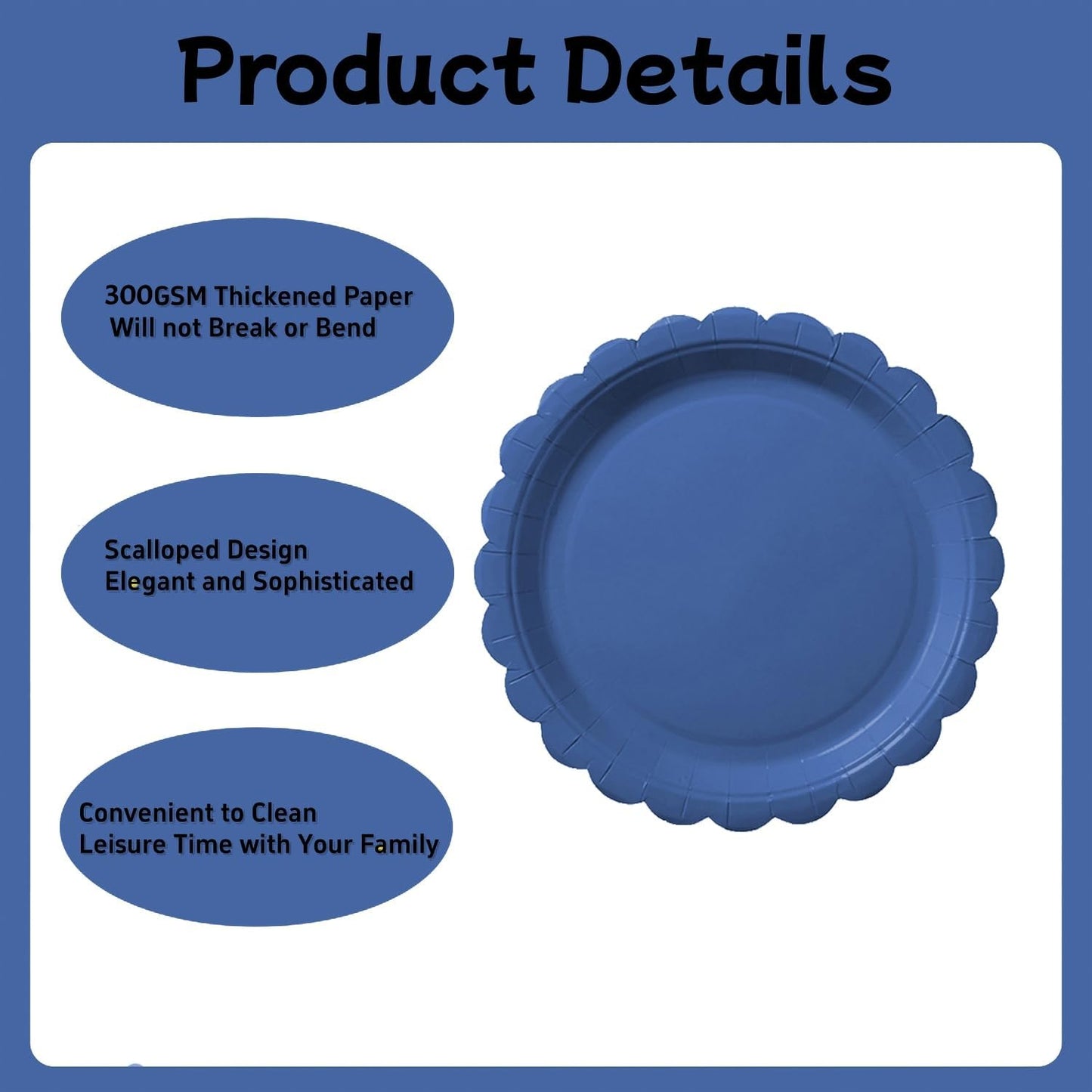 BEFORYOU 50PCS Scalloped Disposable Paper Plates 9IN Dessert Cake Party Plates for Baby Shower, Wedding,Bridal Shower Birthday Party Supplies (Navy Blue, 9IN)