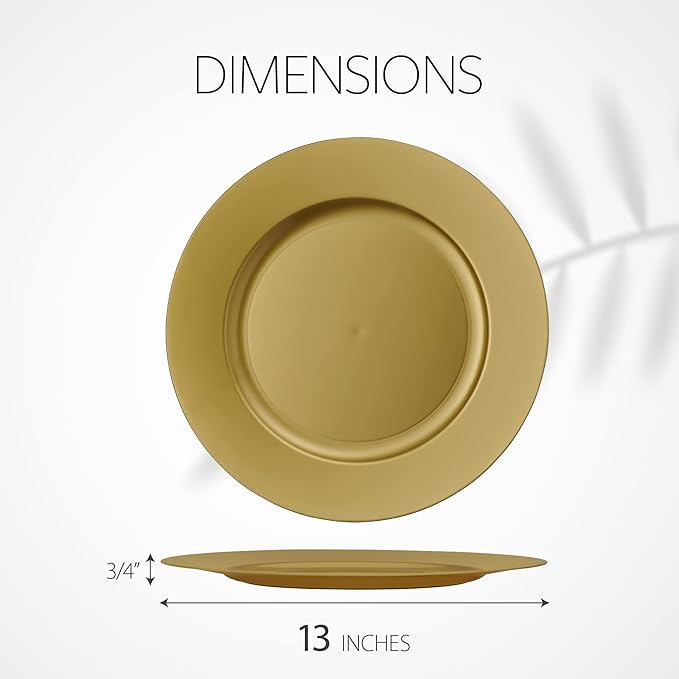 13'' Party Chargers Large Plates & Platters Great for Elegant Party's Weddings Tableware Great for Serving dish Gold Pack of 6