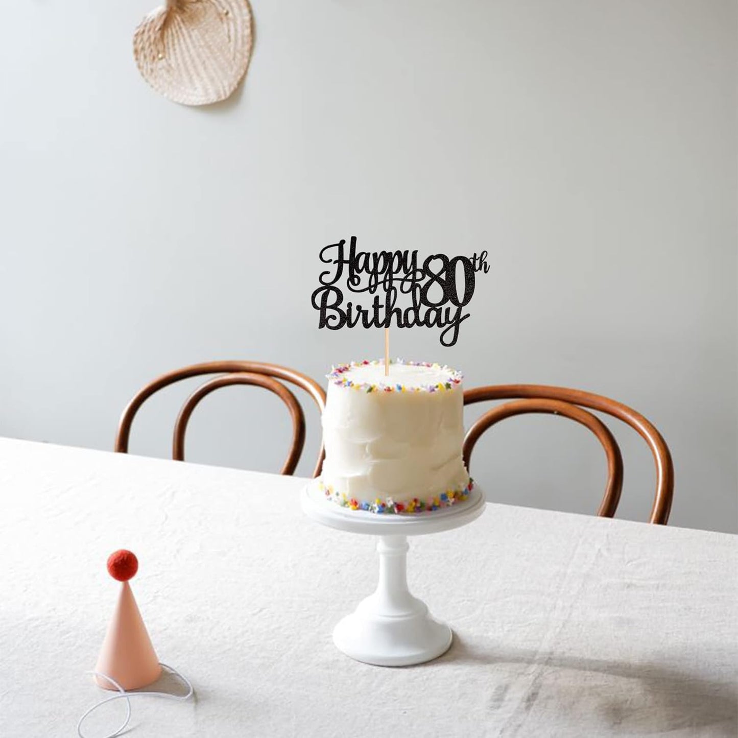 1 PCS Happy 80th Birthday Cake Topper Glitter Cheers to 80 Years Birthday Cake Pick 80 Fabulous Cake Decoration for Happy 80th Birthday Theme Party Decorations Supplies Black