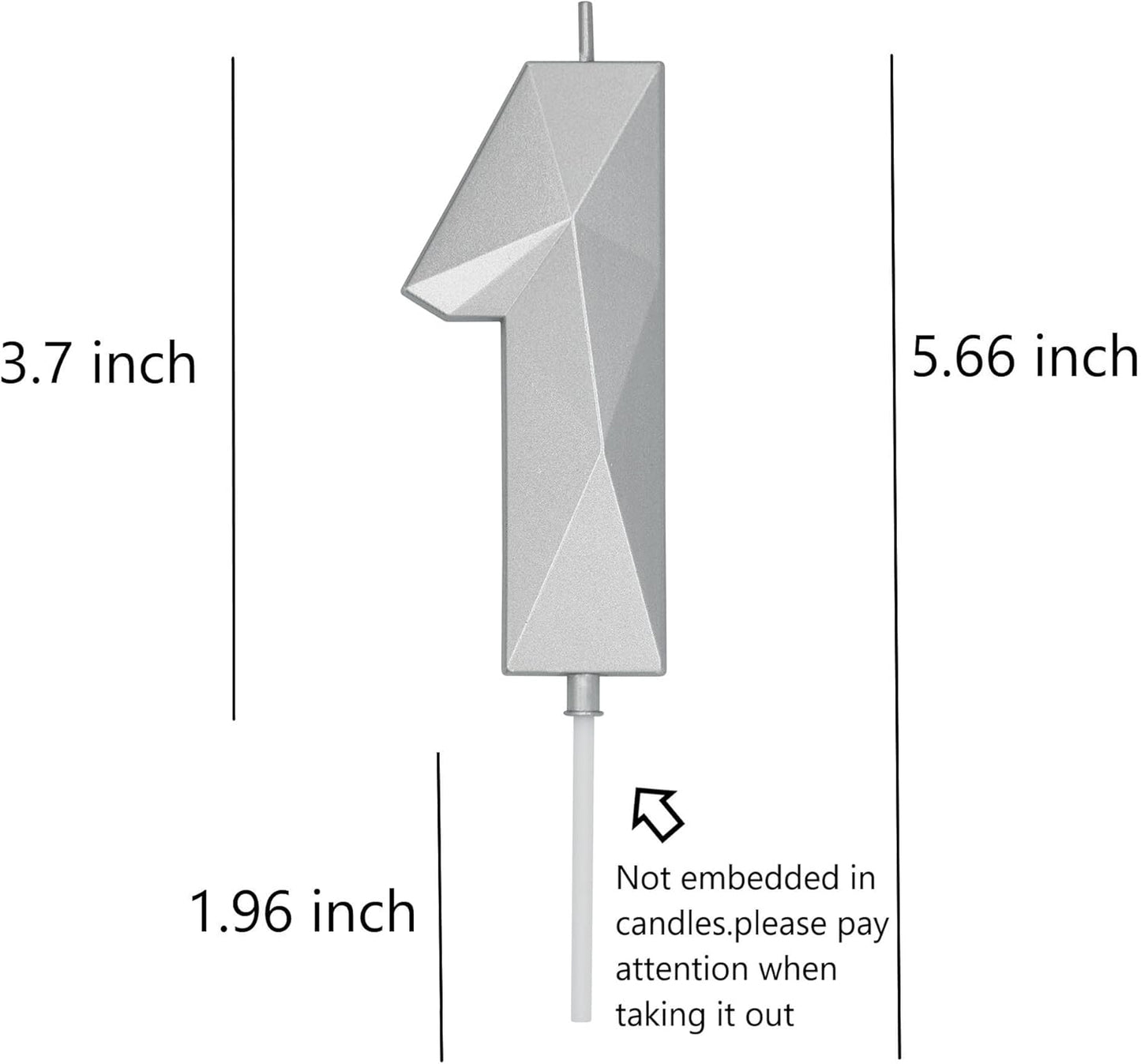 DERVENTA Birthday Candle Big Number 3D Silver 3.7 inch Party Celebration Anniversary Decoration Cake Topper 1 Piece (Number 1 Silver)