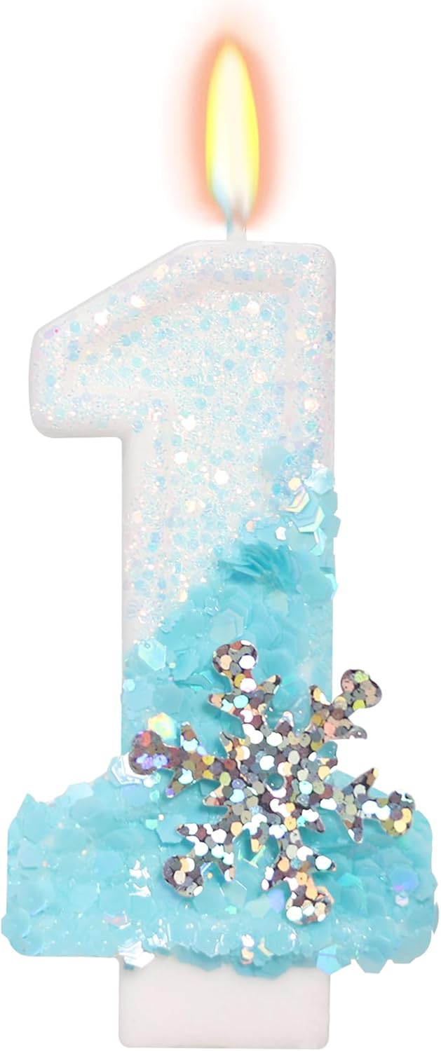 Sky Blue Frozen Themed Birthday Candles, Birthday Candles for Party Supplies, 2.76 inch Number 1 Candle Cake Topper Decoration (Number 1)