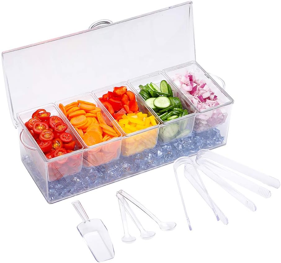 VWMYQ Condiment Server, Tray, ice Party Serving bar, Chilled Caddy, bar Garnish Holder on ice, Dispenser, Salad Platter, Compartment Tray with lid