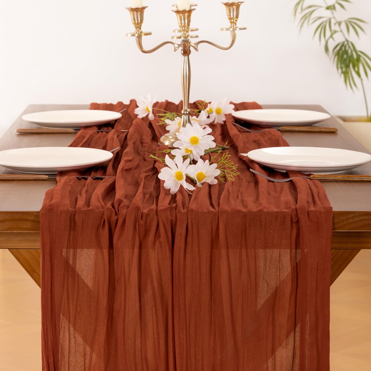Socomi 10pcs Terracotta Fall Thanksgiving Cheesecloth Table Runner Boho Rustic Gauze 120 inch 10FT Cheese Cloth Runner for Wedding Party Baby Shower Birthday Home Decor Holiday Decorations