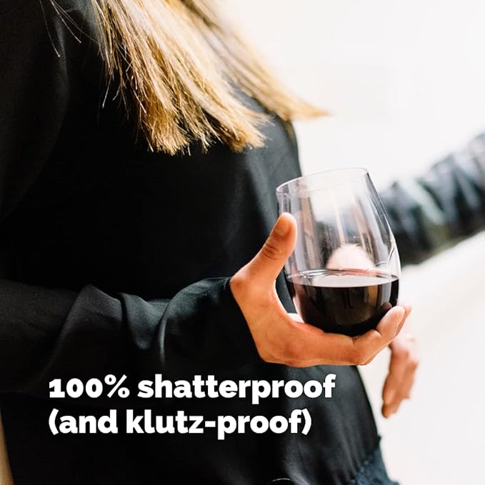 TaZa Outdoor Wine Glasses Stemless, 20oz Set of 4, Unbreakable Tritan Plastic Drinkware, Dishwasher Safe Reusable Glasses, Clear Shatterproof Glassware