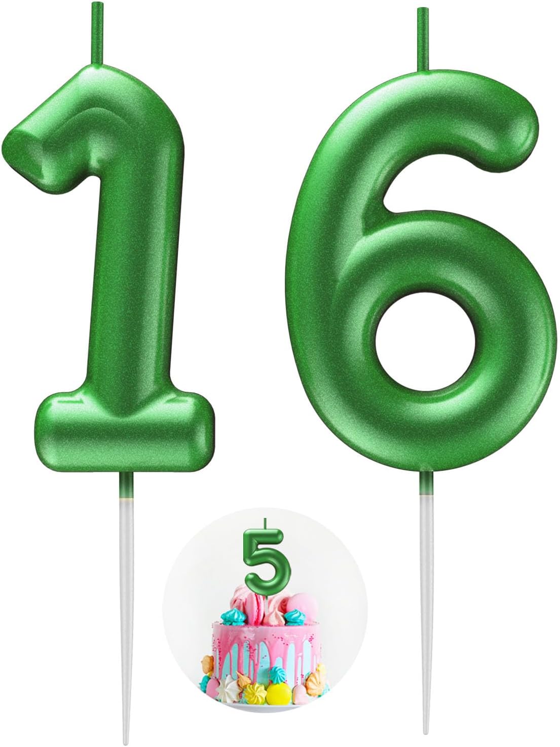 Green Number 16 Candle Happy Birthday 3D Number Candles for Birthday Cake Party Decoration Wedding Anniversary Celebration Supplies