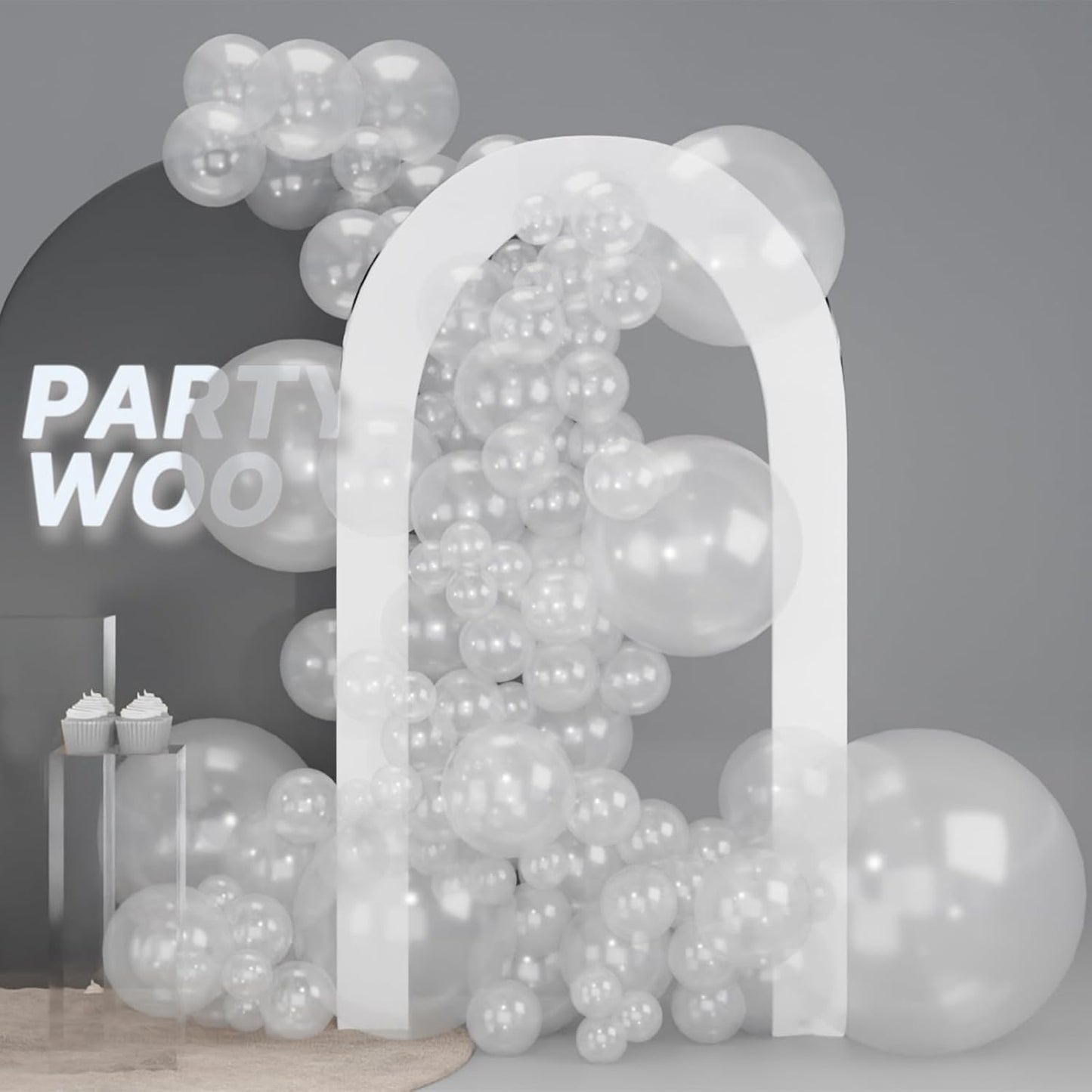 PartyWoo Clear Balloons, 100 pcs Transparent Different Sizes Pack of 36 Inch 18 Inch 12 Inch 10 Inch 5 Inch for Balloon Garland or Balloon Arch as Party Decorations, Clear-Y2