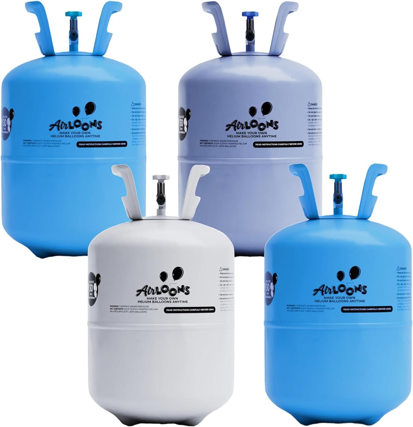 Airloons Helium Balloon Kit with 4 Pack 7.5 Cu Ft Tank - Includes 120 Multicolor 9 in Latex Balloons, Ribbon & Easy to Fill Nozzle - Easy Setup for Birthdays, Weddings, Baby Showers, DIY Party Décor