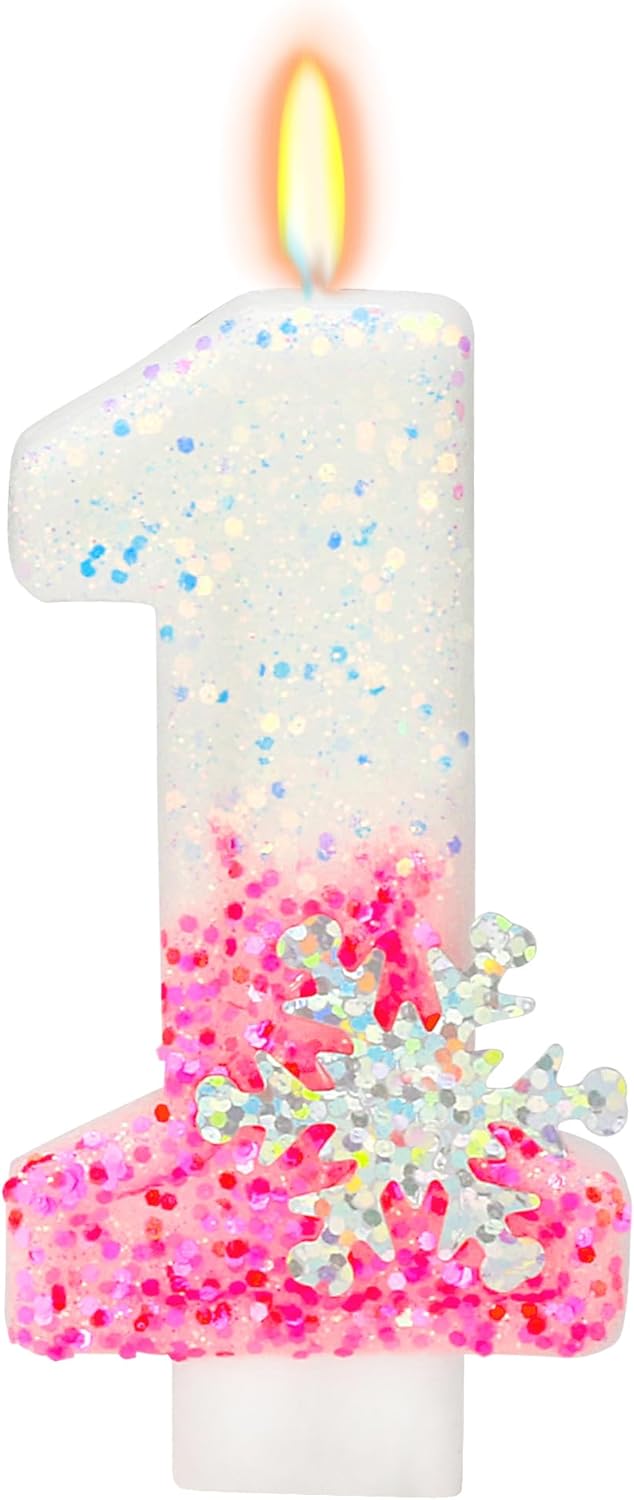 Frozen Themed Birthday Candles, Number 1 Snow Birthday Candle for Party Supplies, Frozen Birthday Party Supplies, 2.76 inch 1st Cake Topper Decoration (Number 1)