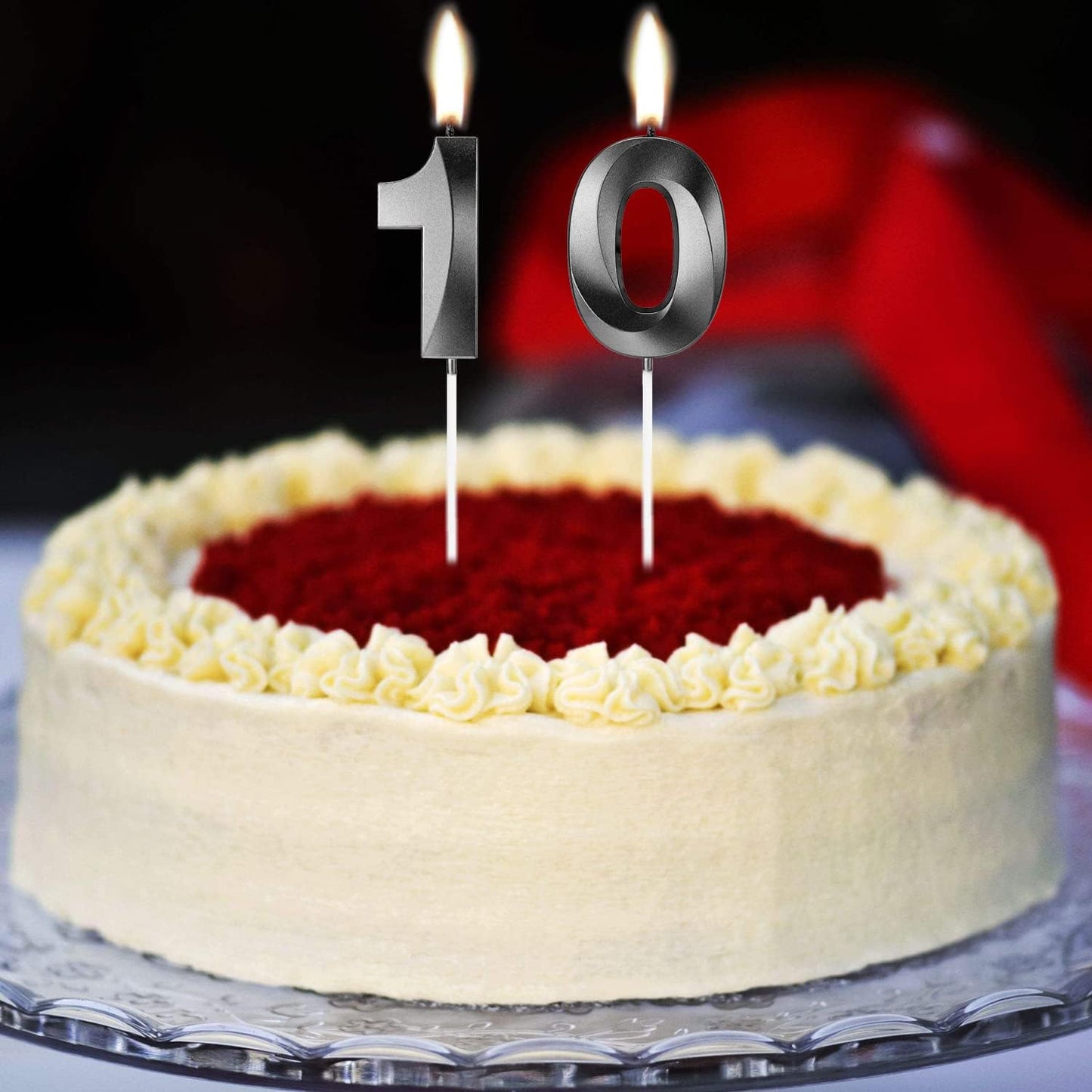 10th Birthday Candles for Cakes Numbers Candle Happy 10 Birthday 3D Designed Wedding Anniversary Party Cake Topper Decorations (10, Black)