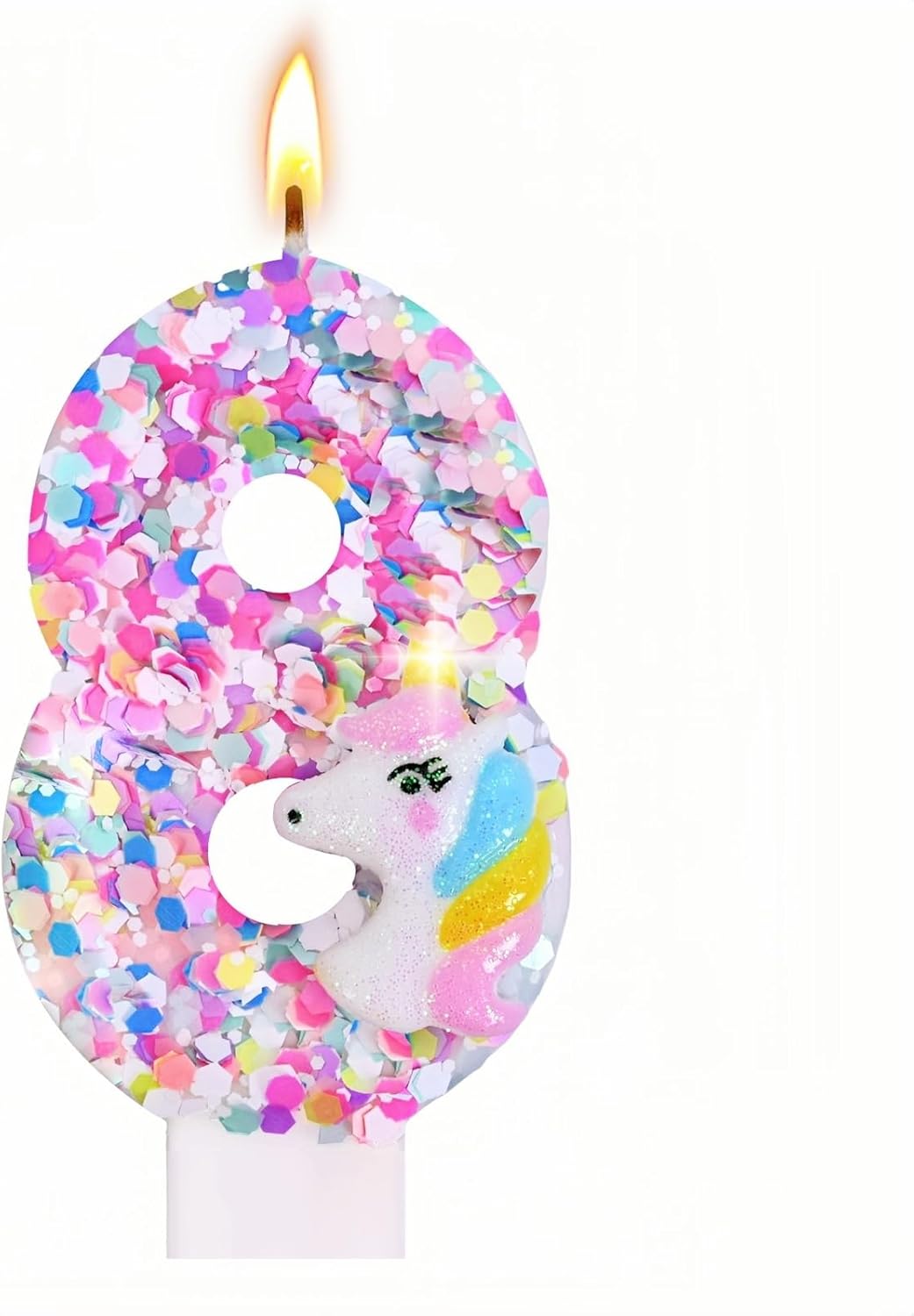 Unicorn Number Birthday Candles Decoration, Unicorn Themed Birthday Party Supplies, Glitter Sequin Birthday Cake Topper for Boy Girl Kids (Number 8)