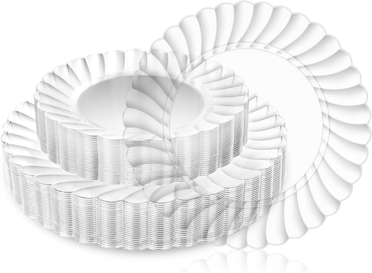 YOUBET 60PCS Clear Scalloped Plastic Plates - Premium Hard Disposable Facny Plastic Plates include 30 Dinner Plate, 30 Dessert Plate for Party & Wedding & Thanksgiving