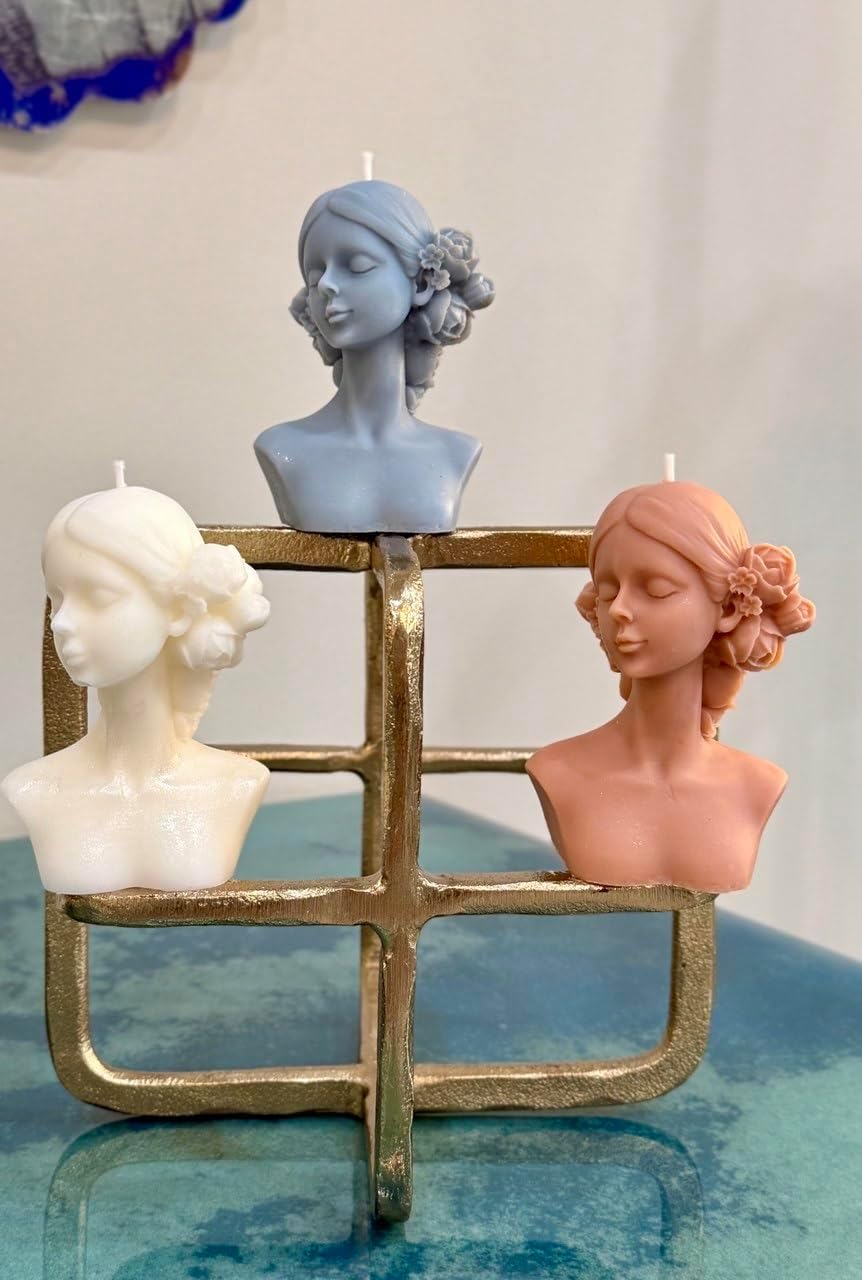 Handmade Bust Candle – Elegant Goddess Sculpture Candle – Decorative Home Décor & Unique Gift (Set of Two, Blue)