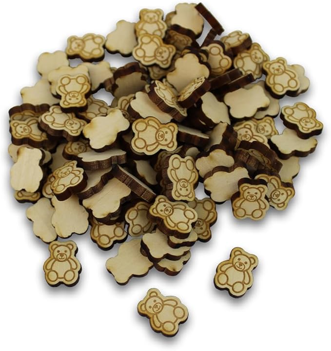 Confetti - Engraved Wood - Rustic Wooden Wedding Decor Party Table Scatter Decorations (Teddy Bear)