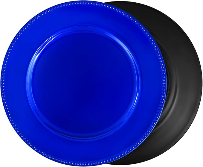50 Royal Blue Charger Plates Bulk, 13" Round Beaded Decorative Dinner Chargers for Wedding Party, Baby Shower Event Decoration