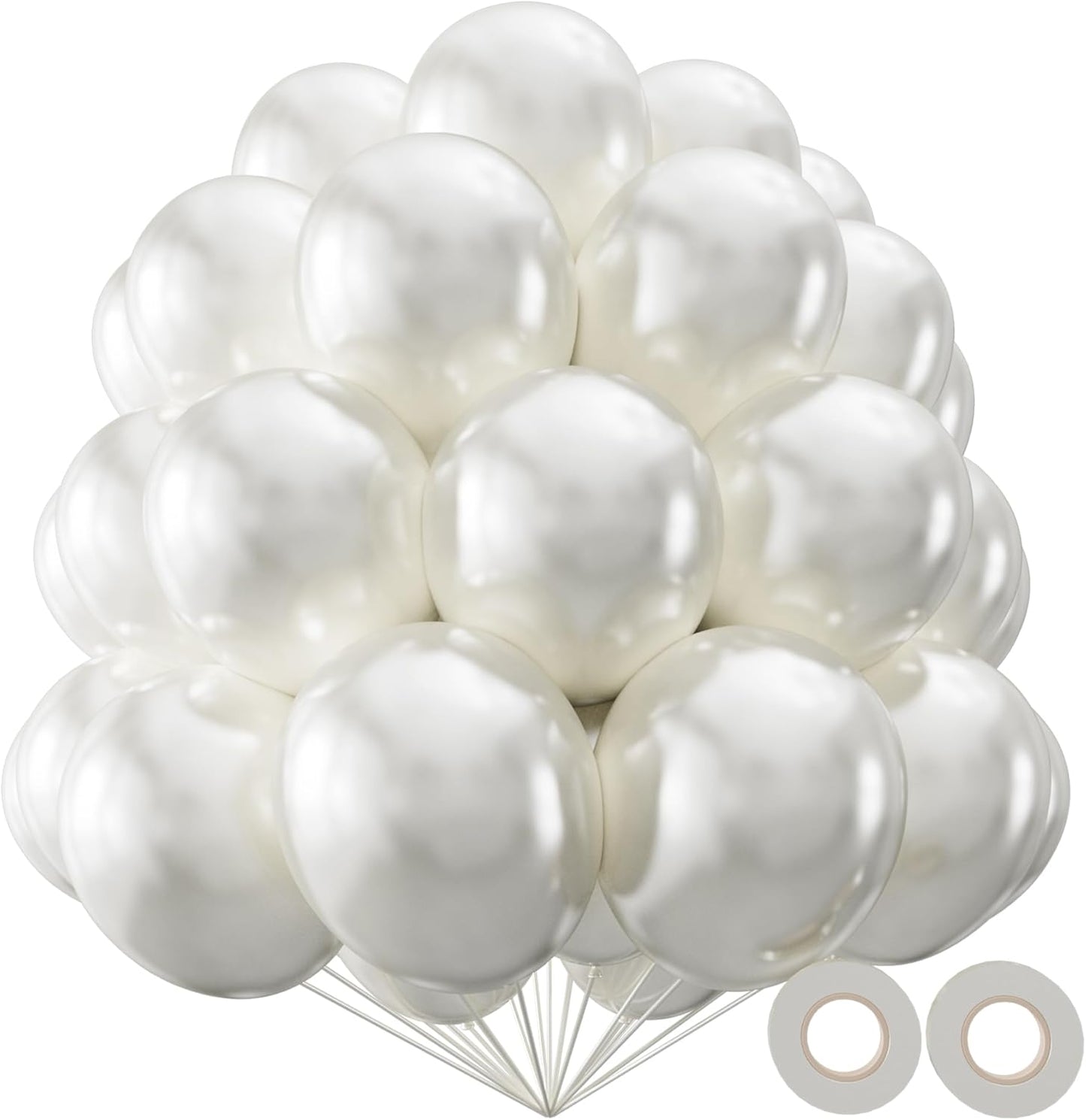 KAWKALSH Pearl White Balloon 110pcs, 12 Inch Thickened Latex Party Balloons Helium Bright Color for Birthday Baby Shower Wedding Party Supplies Arch Garland Decoration