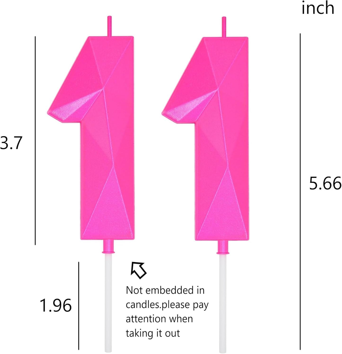 DERVENTA Large Birthday Candle Number 3D Pink 3.7 inch Party Celebration Anniversary Decoration Cake Topper 1 Piece (Number 11 Pink)