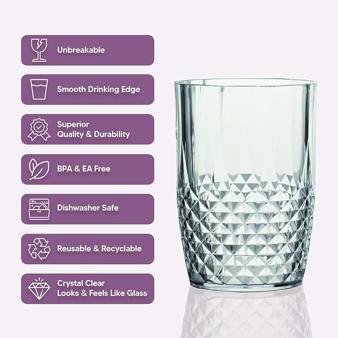 Efavormart 6-Pack Plastic Tumblers, 16oz Unbreakable Drinking Glasses Crystal Cut Style Amber Gold - Shatterproof Short Cups